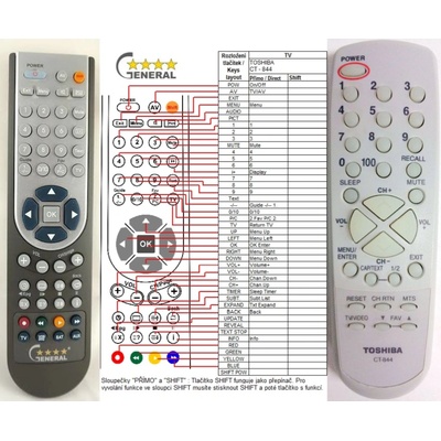 GENERAL TOSHIBA CT-844, 076N0GQ010 - съвместимо дистанционно управление на марката General (CT-844, 076N0GQ010)