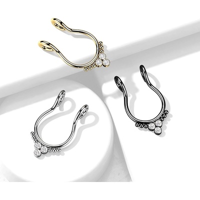 Šperky eshop ocelový piercing do pupíku propojené kroužky kulaté zirkony O01.01 Stříbrná