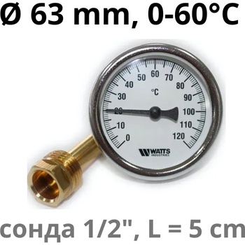 WATTS TB63-50 0-60°C 1/2" Термометър със сонда 50mm (TB63050060)