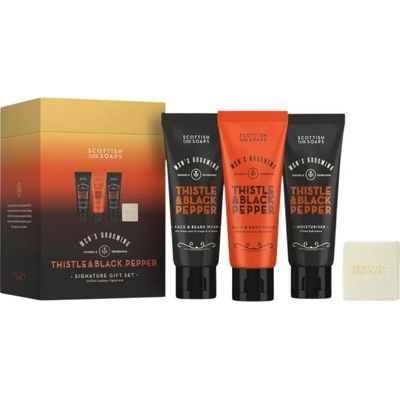 Scottish Fine Soaps Thistle & Black Pepper hydratačný krém na tvár pre mužov 75 ml + Scottish Fine Soaps Thistle & Black Pepper sprchový gél pre mužov 75 ml