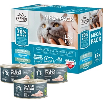 Frendi biela ryba treska pstruh 12 x 100 g a Wild Farm Mousse White Fish 3 x 85 g