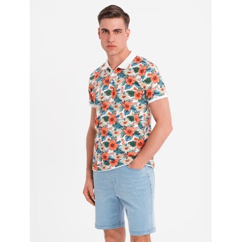 Ombre Clothing Памучна поло риза с цветен печат - бяла Ombre Clothing | Byal | МЪЖЕ | S