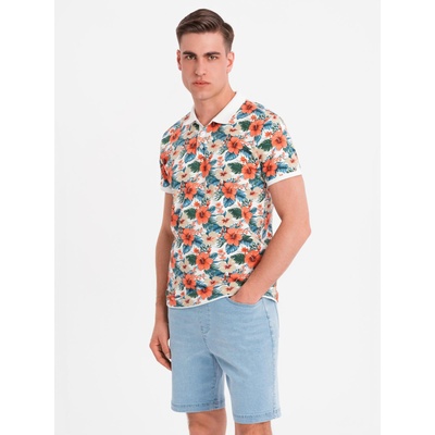 Ombre Clothing Памучна поло риза с цветен печат - бяла Ombre Clothing | Byal | МЪЖЕ | S