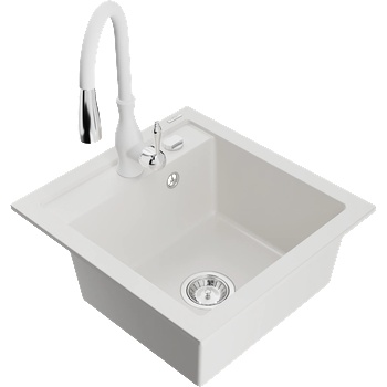 Mexen Vito кухненска мивка от гранит с 1 отделение и кухненски смесител Savita, бял - 6503-20-672601-20 (6503-20-672601-20)