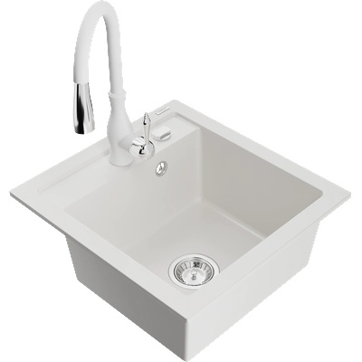 Mexen Vito кухненска мивка от гранит с 1 отделение и кухненски смесител Savita, бял - 6503-20-672601-20 (6503-20-672601-20)