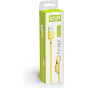 ColorWay Кабел USB - MicroUSB (мек силикон) 2.4A 1m жълт CW-CBUM043-Y (CW-CBUM043-Y)
