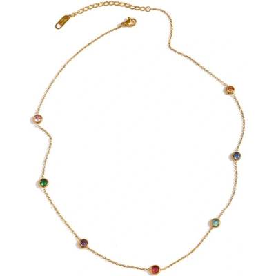 GraceJewellery Ocelový náhrdelník s barevnými zirkony NH-XL0053 Barevná/více barev