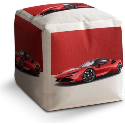 Sablio Taburet Cube Ferrari na červenobílé: 40x40x40 cm