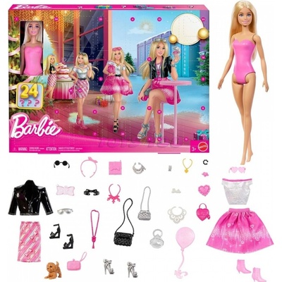 Mattel JFL63 Barbie blondýnka Adventní kalendář 2025 s 24 kusy oblečení a štěňátkem