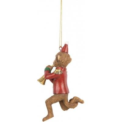Clayre & Eef Hnědá závěsná dekorace opička s trubkou 7*3*11 cm