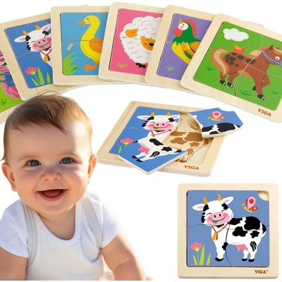 Viga puzzle 4 dílky kráva