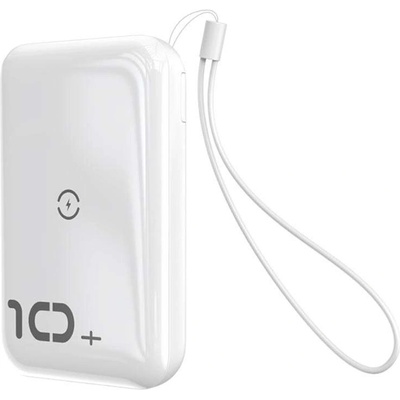Baseus Mini S Bracket Power Bank 10W Wireless Charger 10000mAh - външна батерия с USB и USB-C изходи и с технология за безжично зареждане (бял)