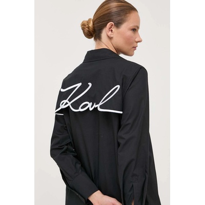 KARL LAGERFELD Памучна риза Karl Lagerfeld дамска в черно със стандартна кройка с класическа яка (235W1602)