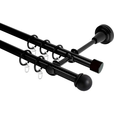 OK-GarnýžeCZ Garnýž kovová dvouřadá 19mm Todi černá 250 cm do stěny / kroužky s háčkem
