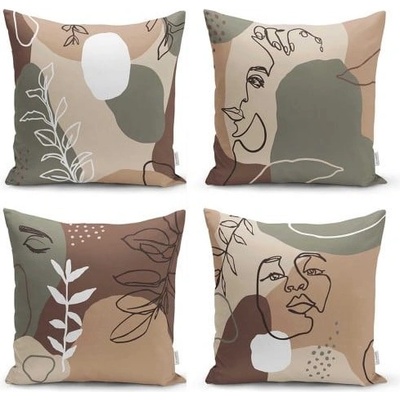 Minimalist Cushion Covers Комплект от 4 калъфки за възглавници Drawing Face, 43 x 43 cm - Minimalist Cushion Covers (K-4luset112)