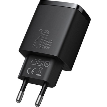 Image 1 of Baseus Мрежово зарядно устройство Baseus Cube Fast Charger OS, 20W, 1 x Type-C F, 1 x USB F, Черен - 40406 (40406)