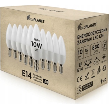 EcoPlanet 10x LED žárovka E14 10W svíčka 880Lm neutrální bílá