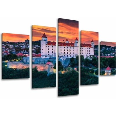 Obraz Bratislavského hradu pri západe slnka na plátne — 5-dielny set - 150x100 cm