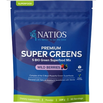 Natios Premium Super Greens 228 g lesní ovoce