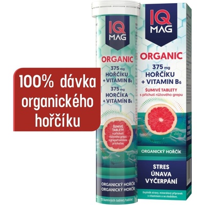 IQ Mag ORGANIC Hořčík 375 mg + vitamín B6 13 šumivých tablet