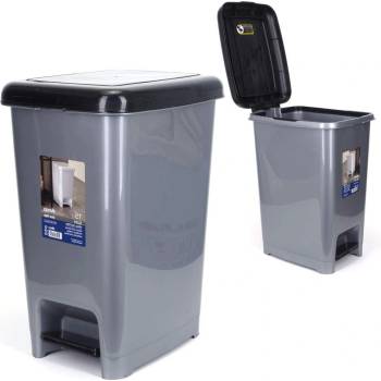 Dünya Plastik 15 л сиво - черен кош за боклук с педал Dunya модел Slim (01042)