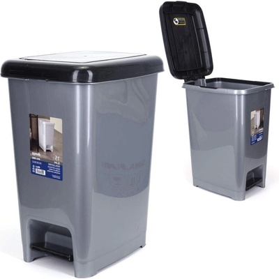 Dünya Plastik 15 л сиво - черен кош за боклук с педал Dunya модел Slim (01042)