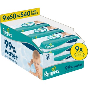 Pampers Бебешки мокри кърпички Pampers - Water, 9 х 60 броя (1100053706) - baby