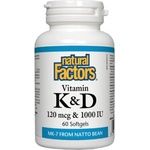 Natural Factors Vitamin K 120 mcg & Vitamin D 1000 IU [60 Гел капсули]