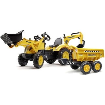 Falk Šliapací traktor 2086W Komatsu s bagrom a Maxi vyklápacím prívesom