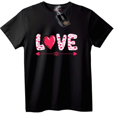 NOONEBRAND Тениска Любовно Сърце с Розови Сърца и Стрела - 2XL, Black