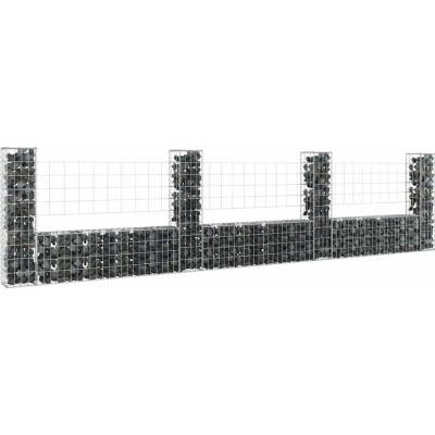 Nabytek XL Gabionový koš ve tvaru U se 4 sloupky železo 380 x 20 x 100 cm