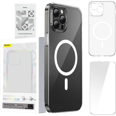 Baseus Koмплект калъф и протектор от закалено стъкло /Tempered Glass/ за Apple iPhone 12 Pro, поликарбонатов, Baseus Crystal Magnetic Case Set, прозрачен (ARSJ010402)