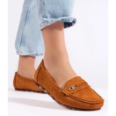 Výborné dámské mokasíny hnědé bez podpatku