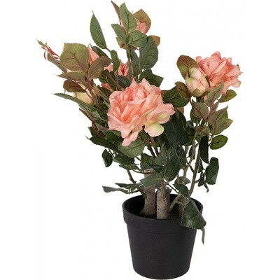 Dekorační květina růže v květináči s růžovými květy Rose pink - 20*20*55 cm - Clayre & Eef