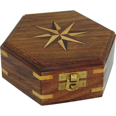 SEA CLUB Dřevěná truhla - box s větrnou růžicí 13,5 cm 9360