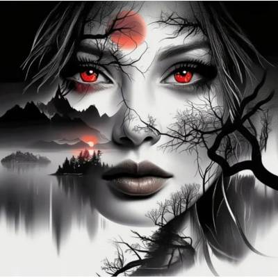 Norimpex - Puzzle Diamant painting: Woman with red eyes 30x40 cm - 1 - 39 piese