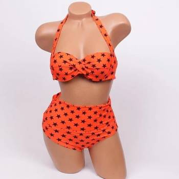 Image 1 of Стилен бански в оранжев цвят и звезди в черно чашка b