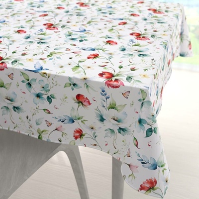 Biante čtvercový ubrus Rongo RGP-507 Akvarelové květy s kolibříky na bílém 120x120cm