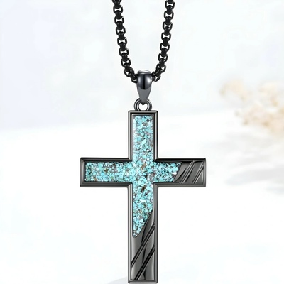 Harahu Náhrdelník OC-38407 Cross Modrá/Čierna