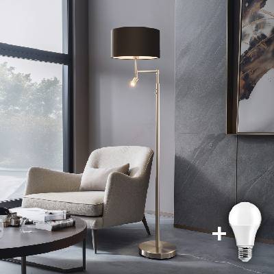 EGLO - LED подова лампа TUNJA, 1x E27/60W/230V + вграден LED 2, 1W, Ø 38 см, хром/кафява (EG32514G)