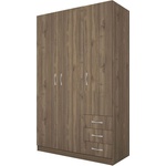 Bogdan Furniture I Трикрилен гардероб Mod 1028 с чекмеджета, Орех адмирал