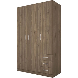 Bogdan Furniture I Трикрилен гардероб Mod 1028 с чекмеджета, Орех адмирал