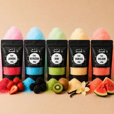 SnackAir Cukr na vatu 5x 400g (jahoda, ostružina, kiwi, vanilka, meloun)