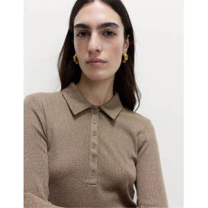 Marks & Spencer Блестящ топ с яка и декоративни копчета и дълги ръкави Marks & Spencer зелен Marks & Spencer | Zelen | ЖЕНИ | 10