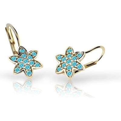 Danfil dětské náušnice kytičky C2206 ze žlutého zlata s kamínky Mint Green zapínání klapka