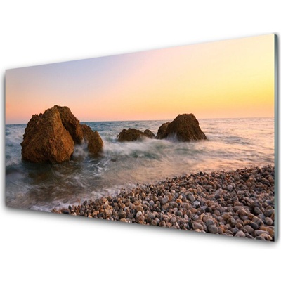Skleneny obraz Pobrežie more vlny skaly 100x50 cm