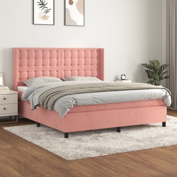 vidaXL Боксспринг легло с матрак, розово, 160x200 см, кадифе (3132932)