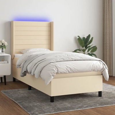 vidaXL Боксспринг легло с матрак и LED, кремаво, 80x200 см, плат (3138354)