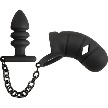 Image 1 of Black Velvets Cock Cage with Butt Plug