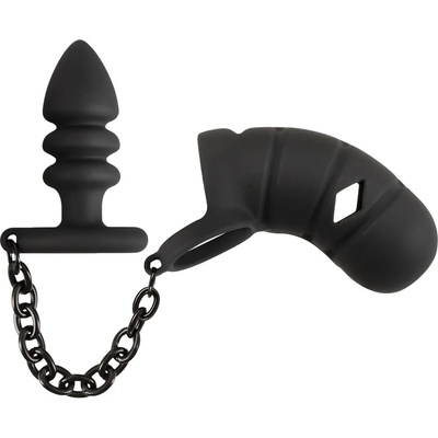 Black Velvets Cock Cage with Butt Plug
